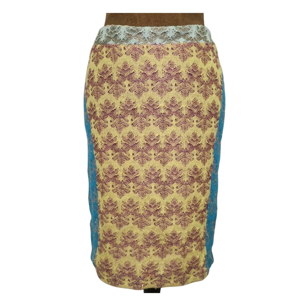 Anthroplogie's Cecilia Prado Knit Skirt Size M Y2K Colorful Metallic Stretch